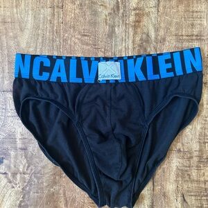 Men’s Vintage Calvin Klein X Cotton Black Briefs with Blue Waistband